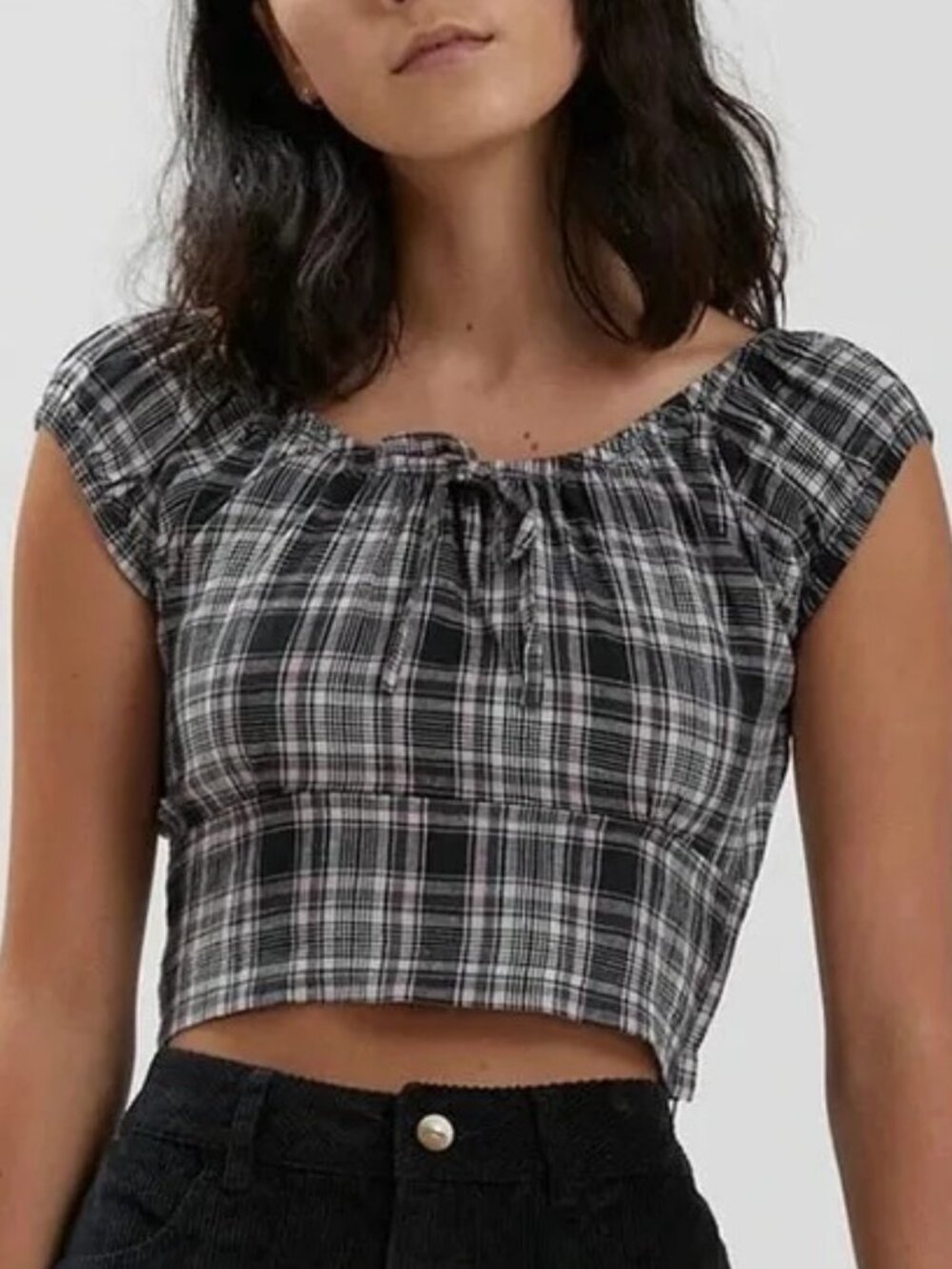 Afends Mina Hemp Check Top - Concrete - Size Medium